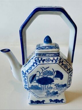 Blue and White Porcelain Teapot Vase - Classic Floral Design